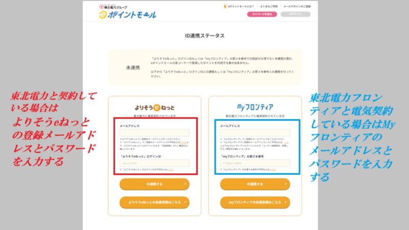 「よりそうeねっと」または「myフロンティア」のID連携2-新規登録-東北電力「eポイントモール」
